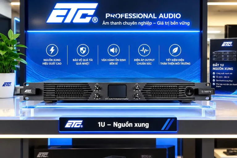 ETC D.1400×4 – Cục đẩy công suất 4 kênh, thiết kế 1U, nguồn xung